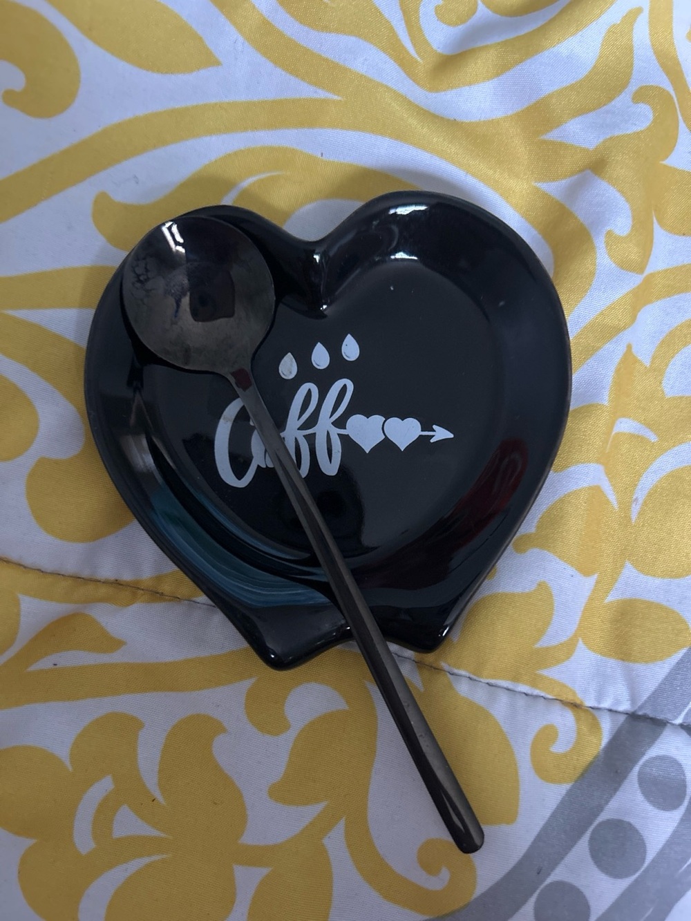 Heart Coffee Spoon Rest with Spoon — Black Ceramic